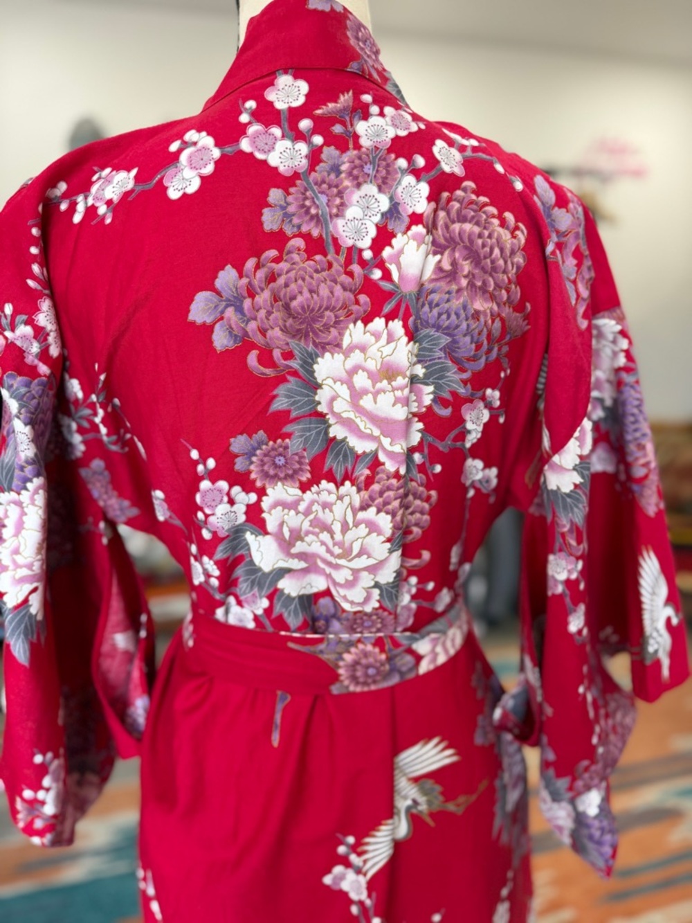 Vintage Pink Floral Cotton Kimono Robe Made in Japan - Picture 5 of 10